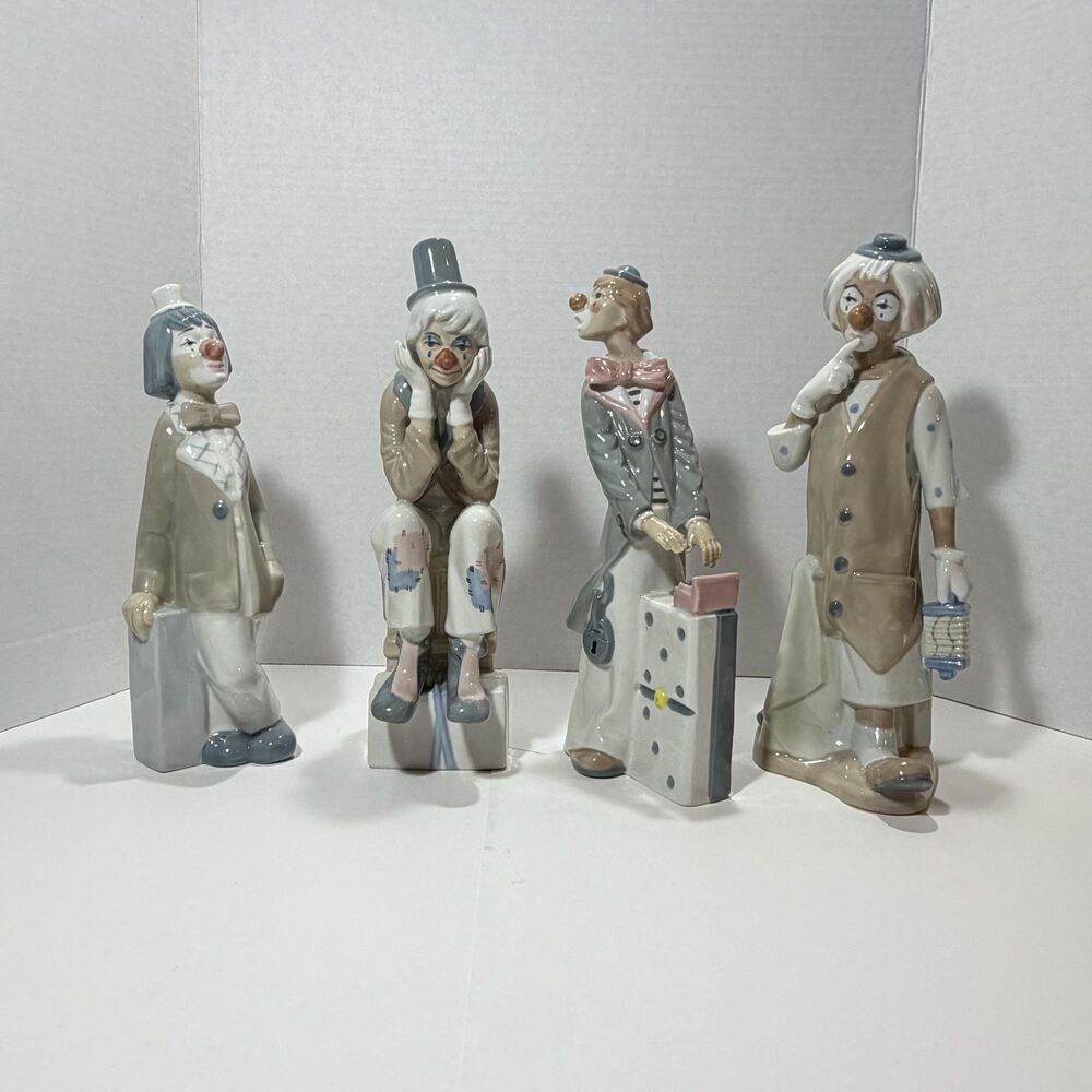 Vintage Casades Spain Porcelain Clown Figurines, Hand Painted Pierrot Statues